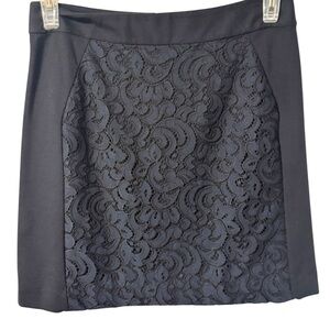 Ann Taylor Loft Black Skirt with Blue Lace Panels Medium Petite Stretch